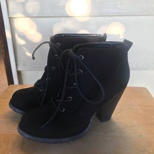 Black Heeled Suede Laced Ankle Boots